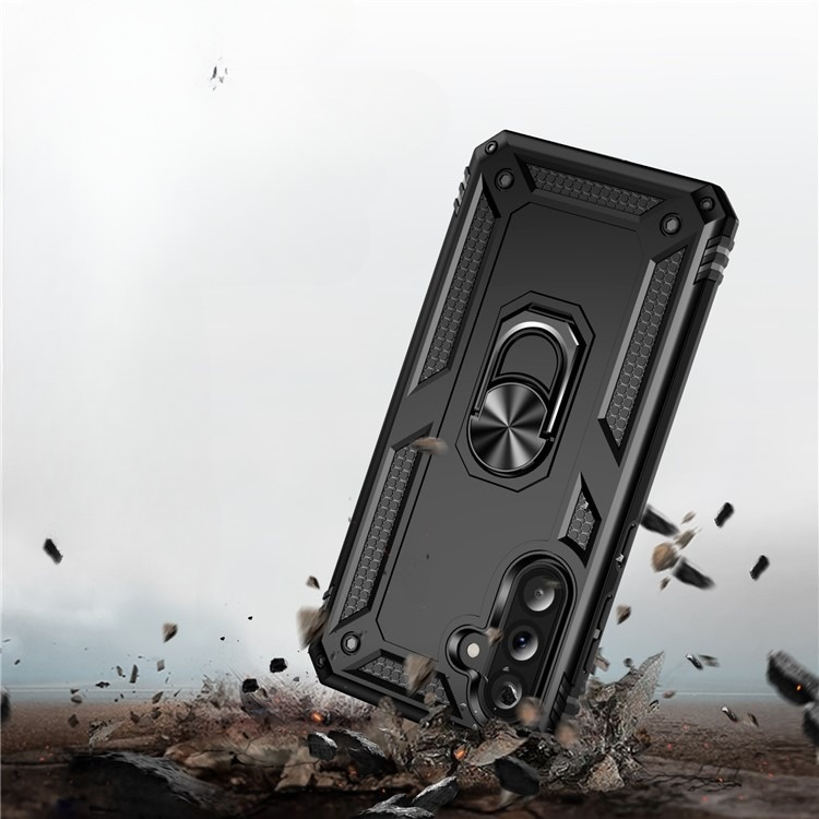 Samsung Galaxy A56 Hybrid Hardcase Hülle   Magnetischer Kickstand Haltering - Schwarz