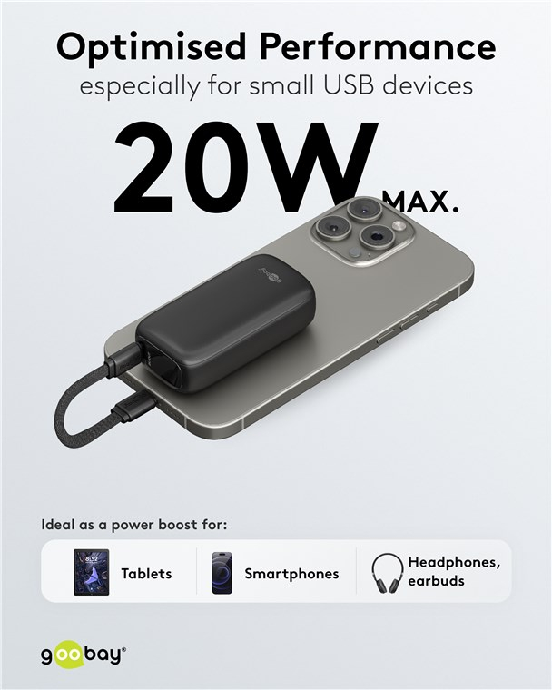 (20W) 5000mAh Powerbank USB C / USB A Ladegerät inkl. USB C Ladekabel Power Delivery (76250) - Schwarz