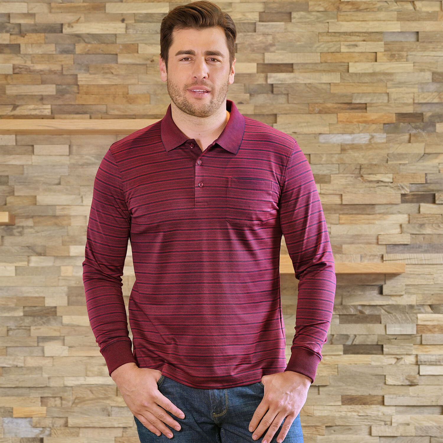 Poloshirt gestreift langarm für Herren