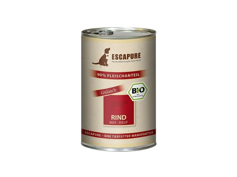 Escapure Nassfutter BIO Rinder Gulasch, 6 x 400 g Alleinfutter für Hunde jeden Alters