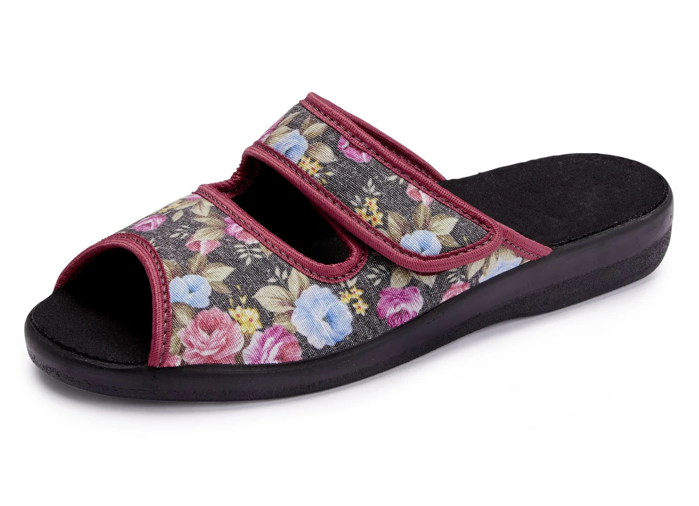 Zweierpack Pantoffeln aus floral bedrucktem Textilmaterial