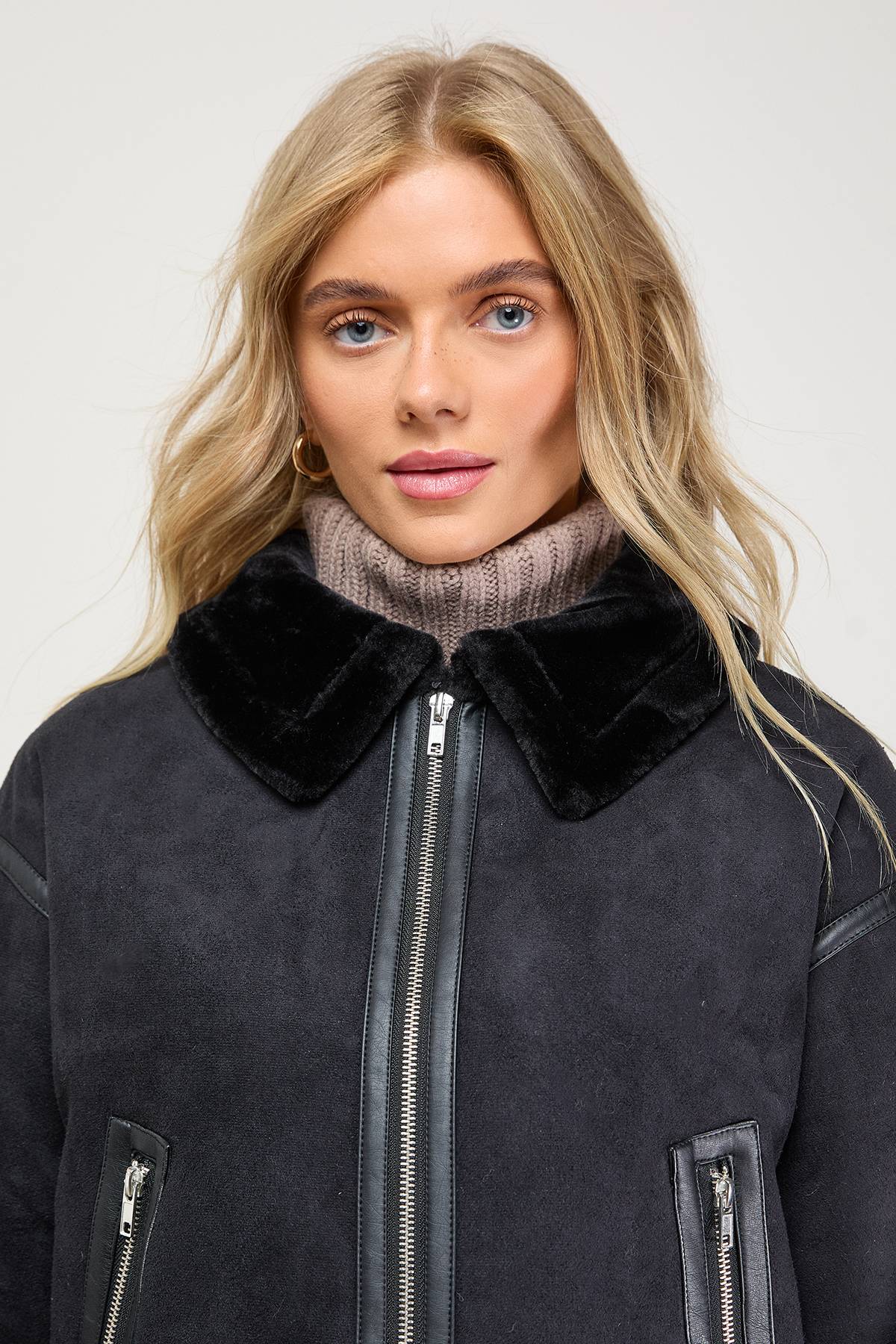 Oasis Veste Aviateur Courte en synthétique avec Fermeture Éclair