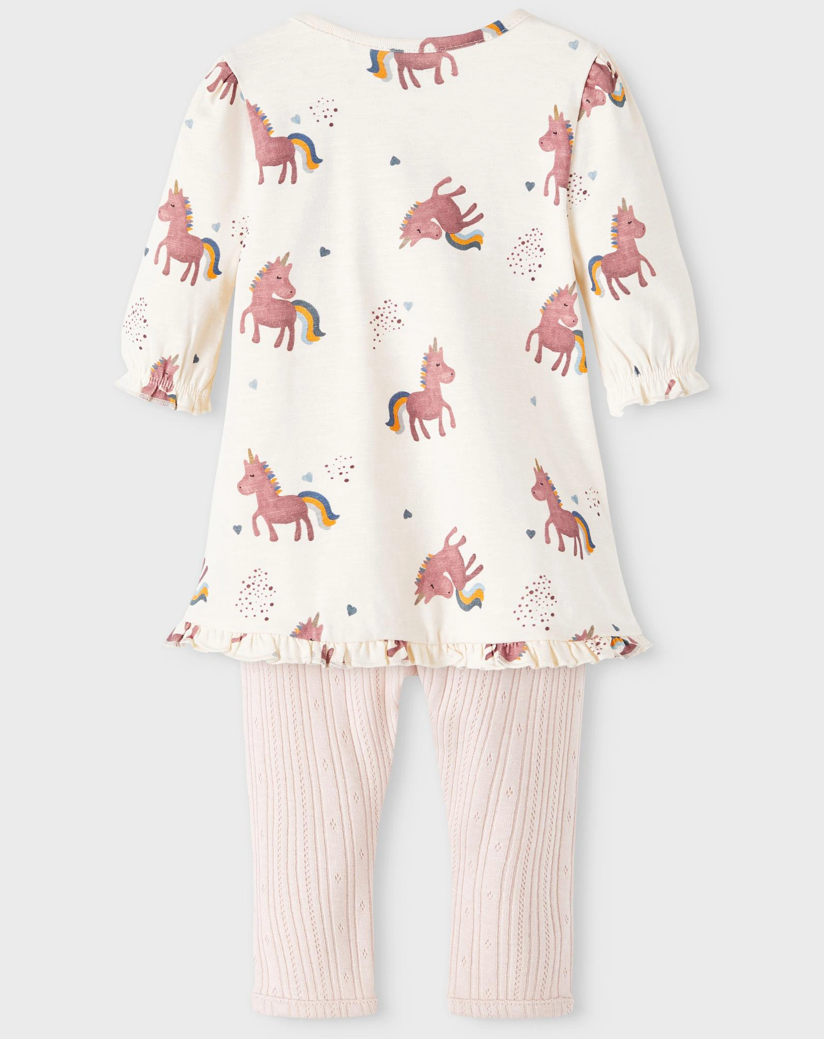 Langarmkleid-Set NBFTANNA EINHORN 3-teilig in buttercream