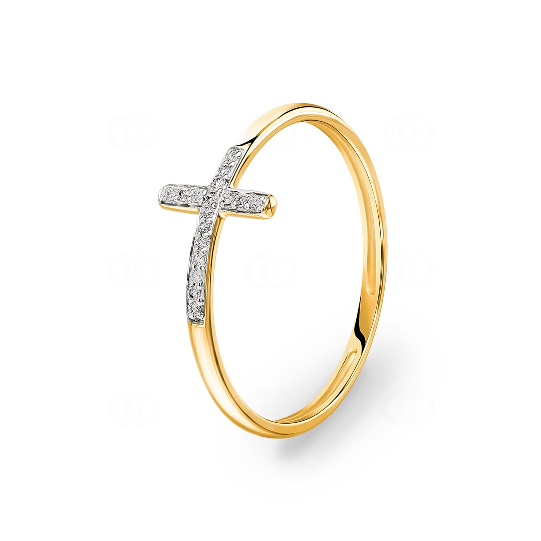 Ring 750/18 K Gelbgold Kreuz mit Diamanten 0.04 ct H/si