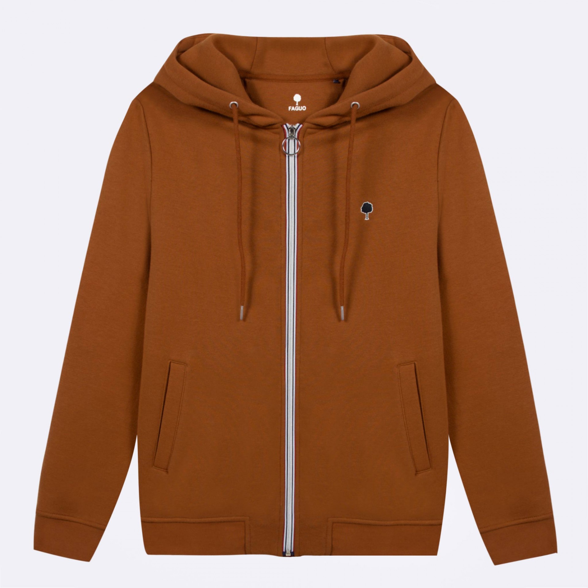 Sweat à capuche zippé camel coton et polyester recyclé - modèle Mesnil