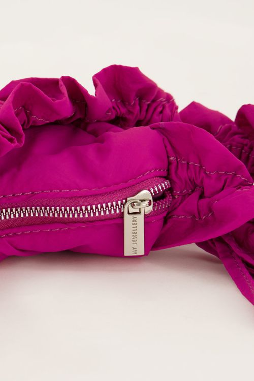 Fuchsia crossbody tas met ruffles