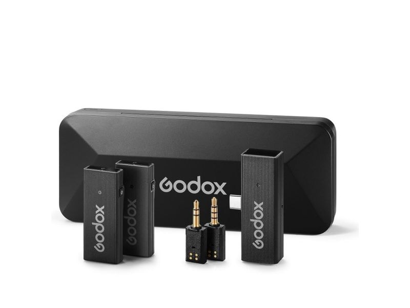 Godox Übertragungssystem MoveLink Mini UC Kit 2 Schwarz Drahtloses 2.4 GHz Lavalier-Mikrofon-System für Vlogging und Kameras