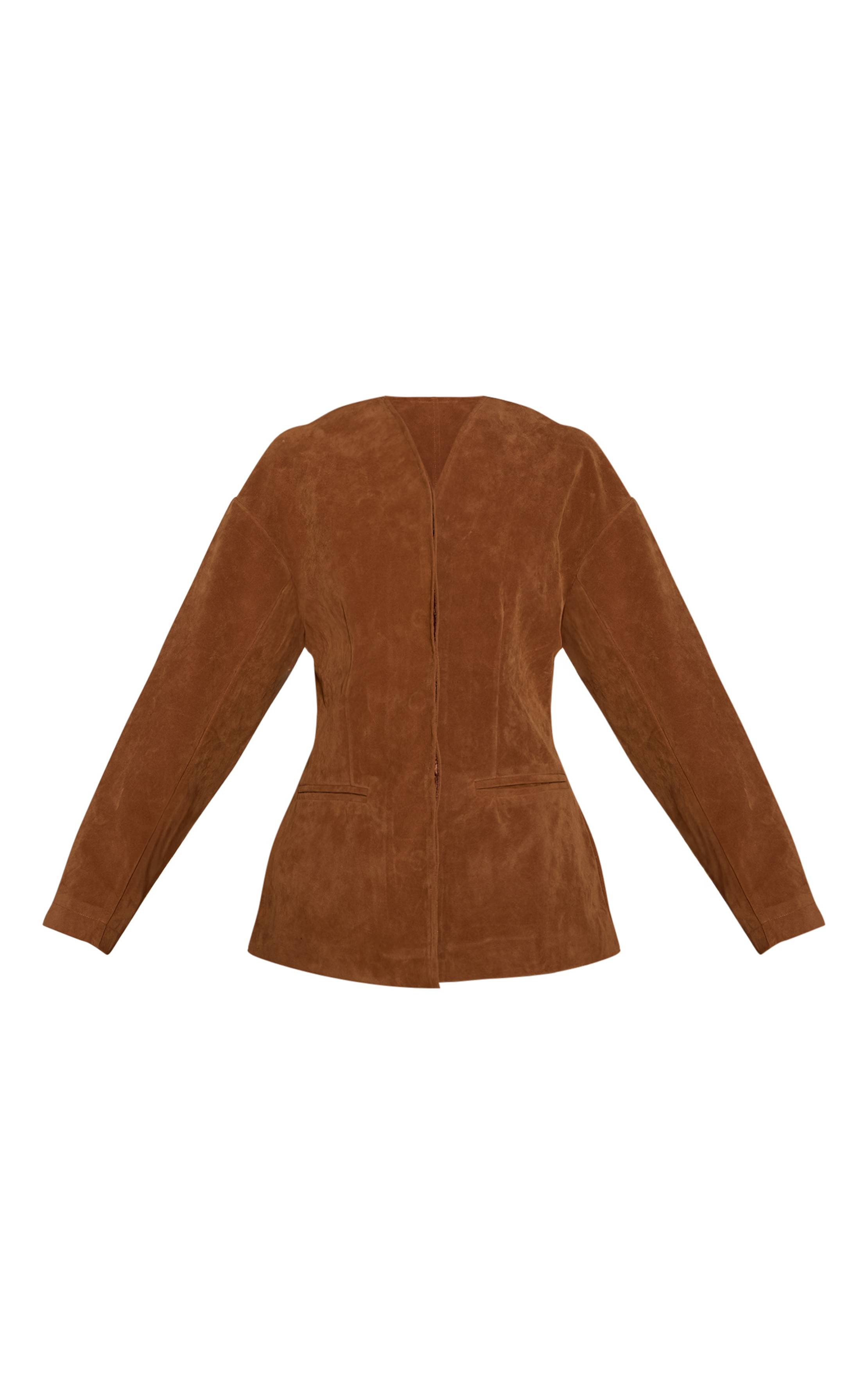 Deep Taupe Ensemble Blazer Sans Col En Synthétique À Manches Cocon