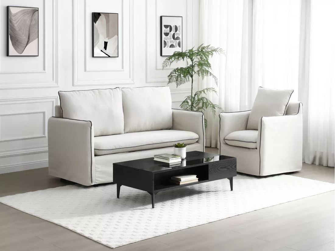 Table basse avec plateau relevable et 1 niche en MDF et verre - Noir - SIDELIA