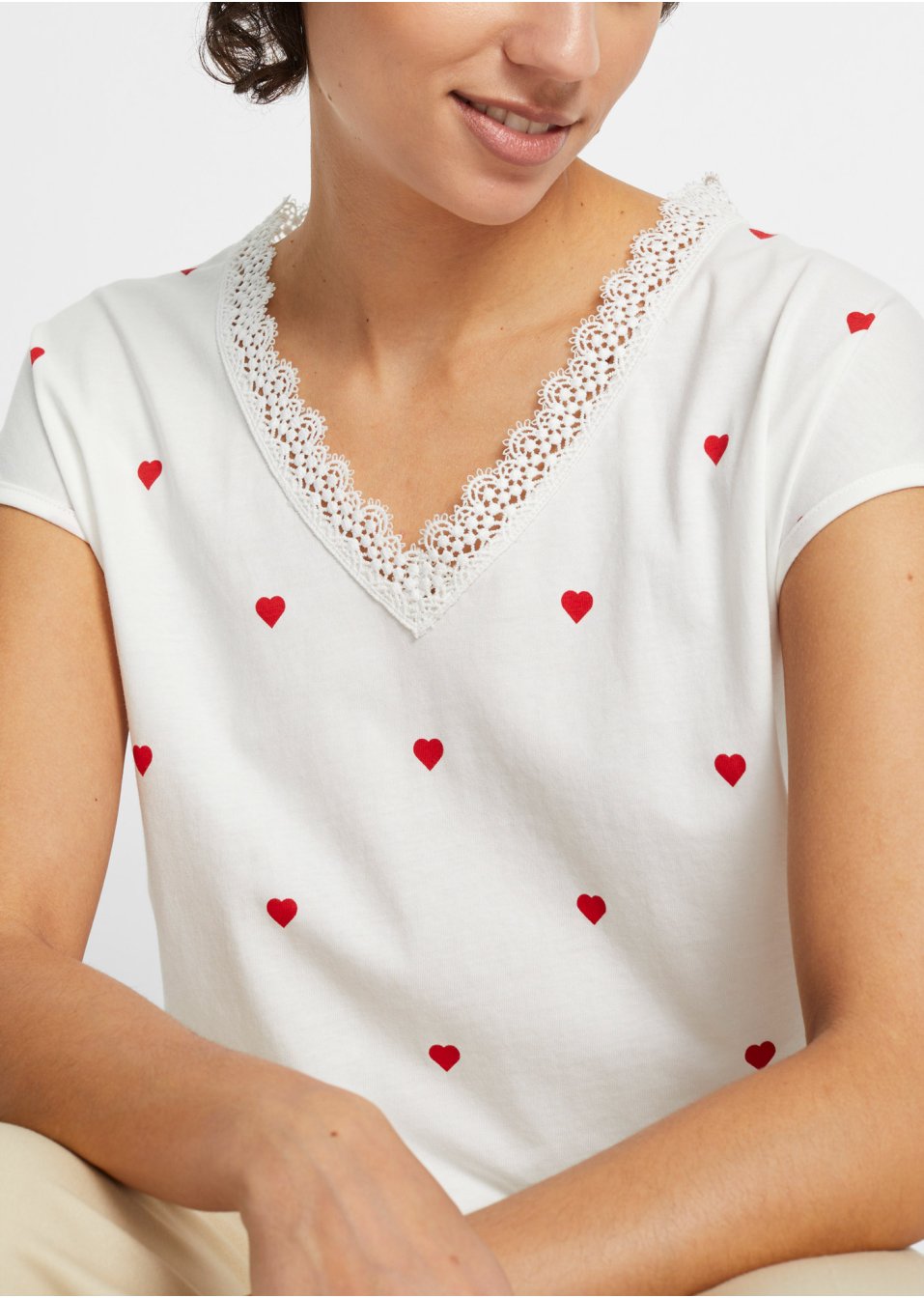 T-shirt imprimé avec dentelle