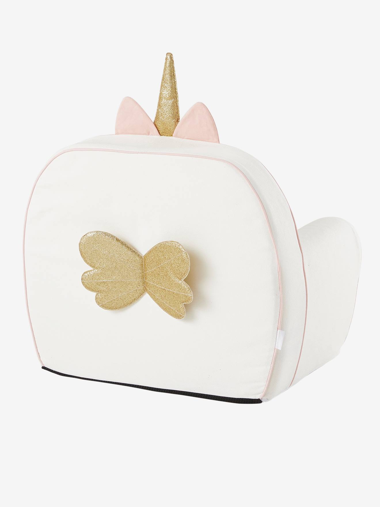 Poltrona de espuma personalizável, unicórnio branco claro liso com motivos.