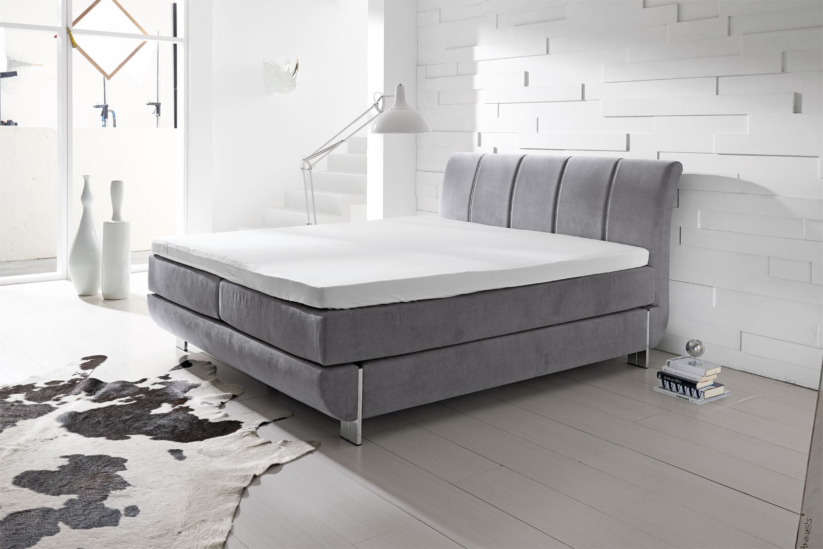Boxspringbett Teneriffa Stoff Grau ca. 180 x 200 cm