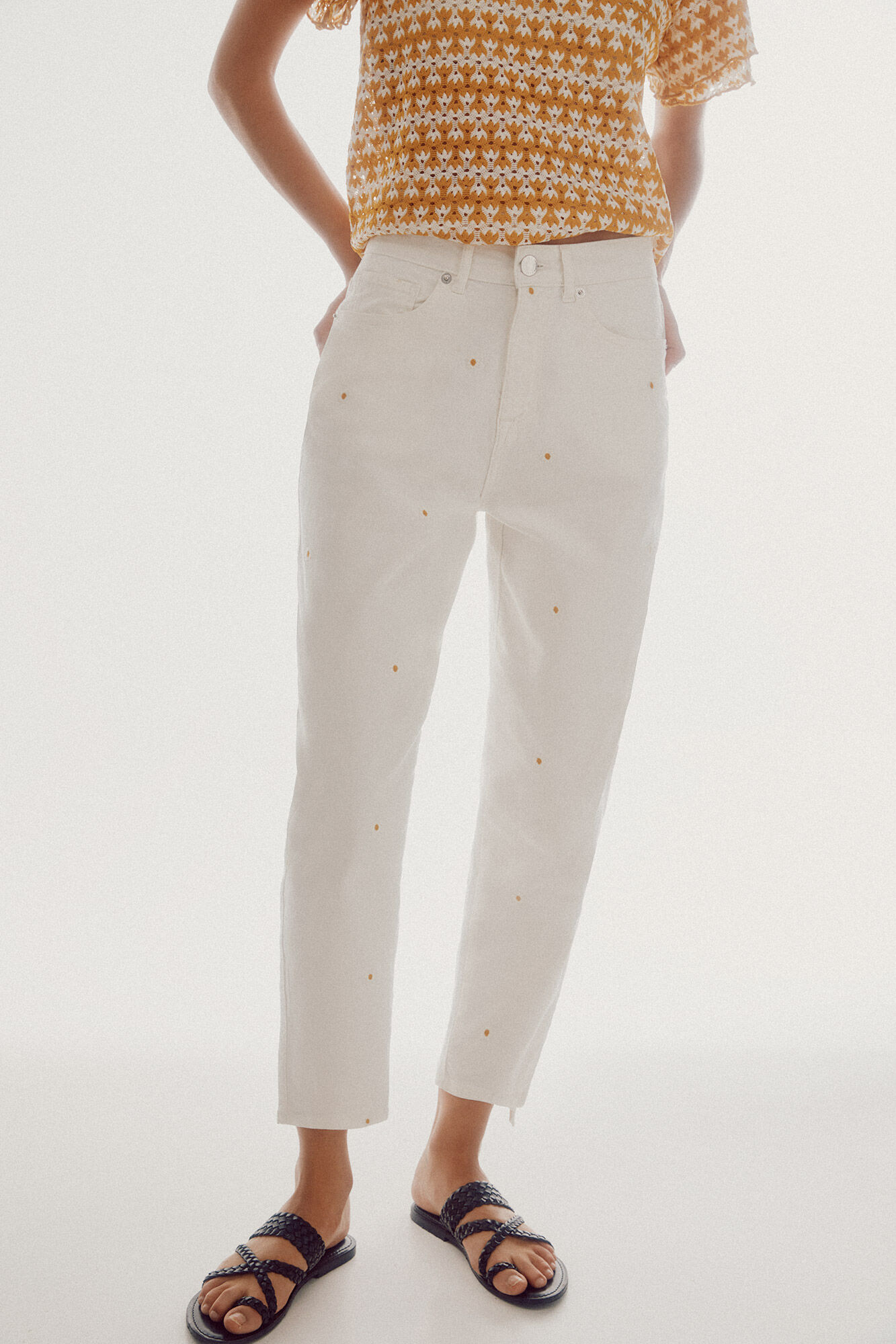 Calça jeans confortável de 5 bolsos - Branca