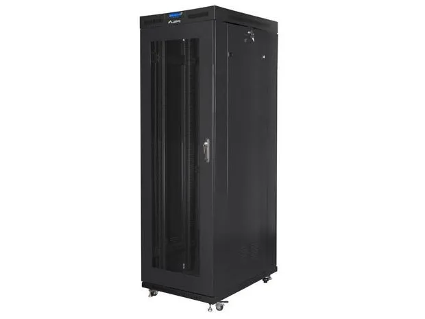 Lanberg FF01 series - Rack kabinet - 800 x 1200, fladpakke, med meshdør, LCD - med 4 køleblæsere, LCD skærm, termostat - fritstående - sort, RAL 9004 - 27U - 19