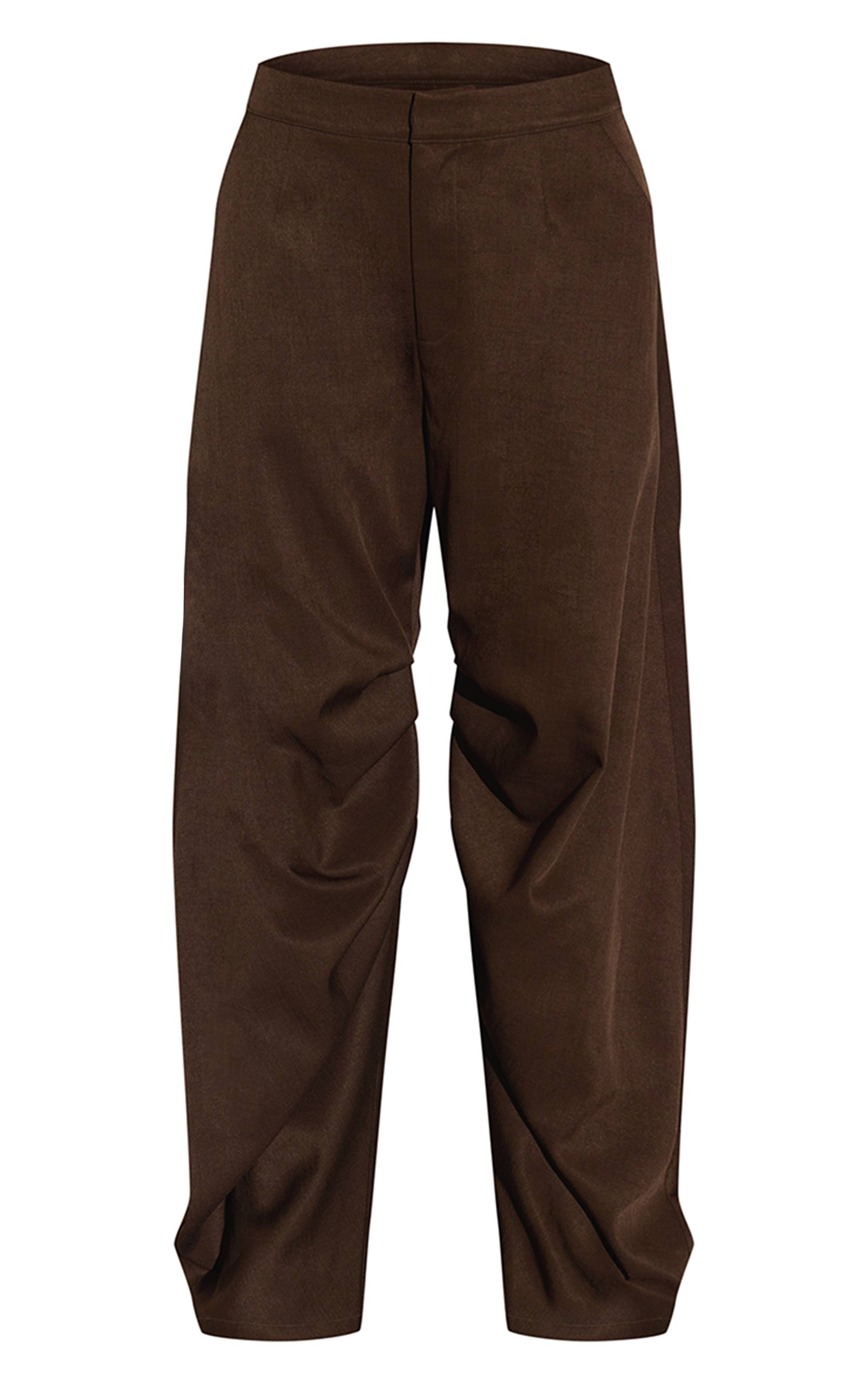 Dark Chocolate Pantalon Tissé À Plis Et Jambes Tonneau
