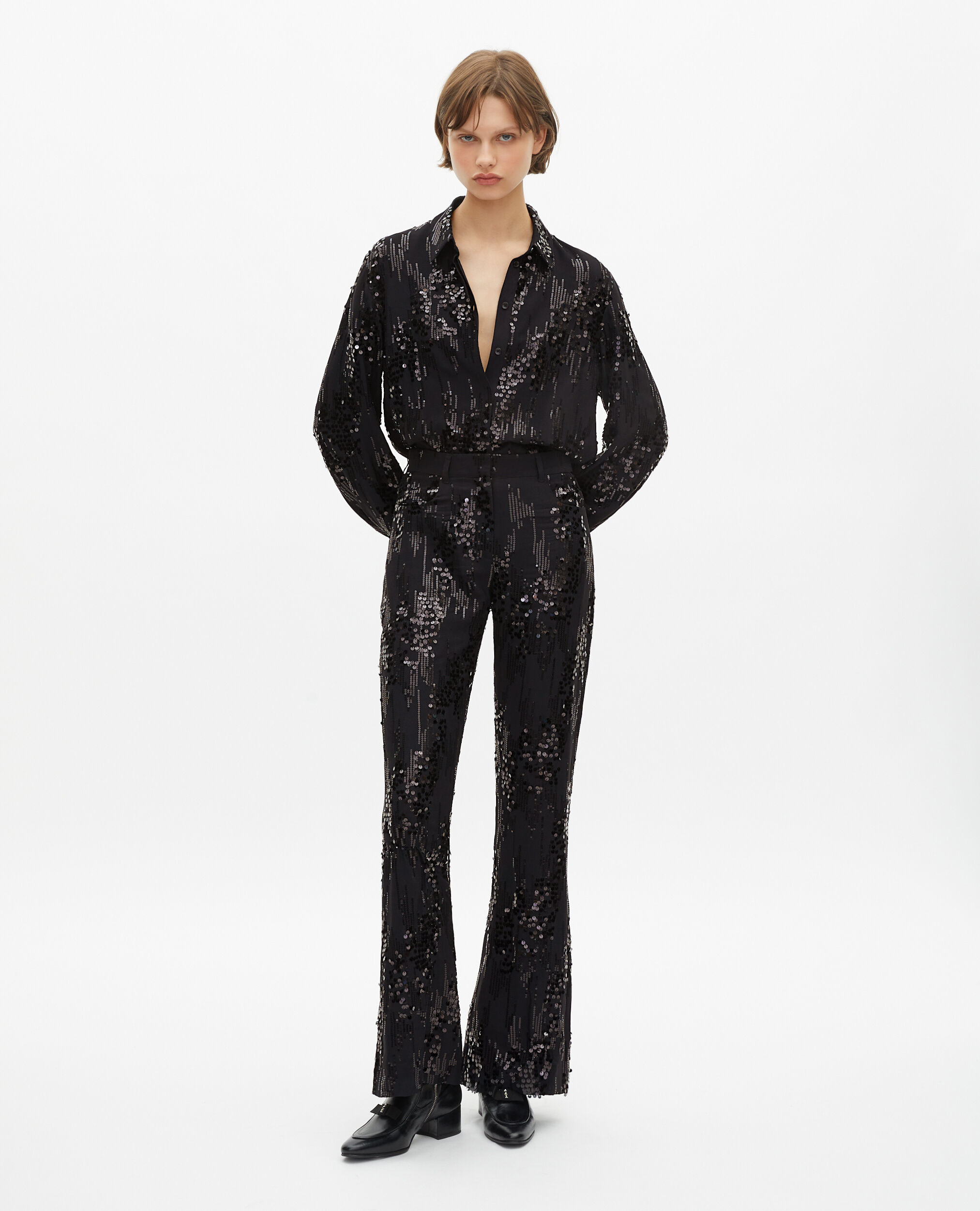 Pantalon flare à sequins noir