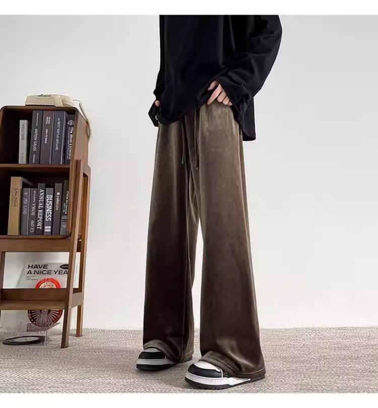 emeisa - Fluwelen broek met hoge taille en wijde pijpen