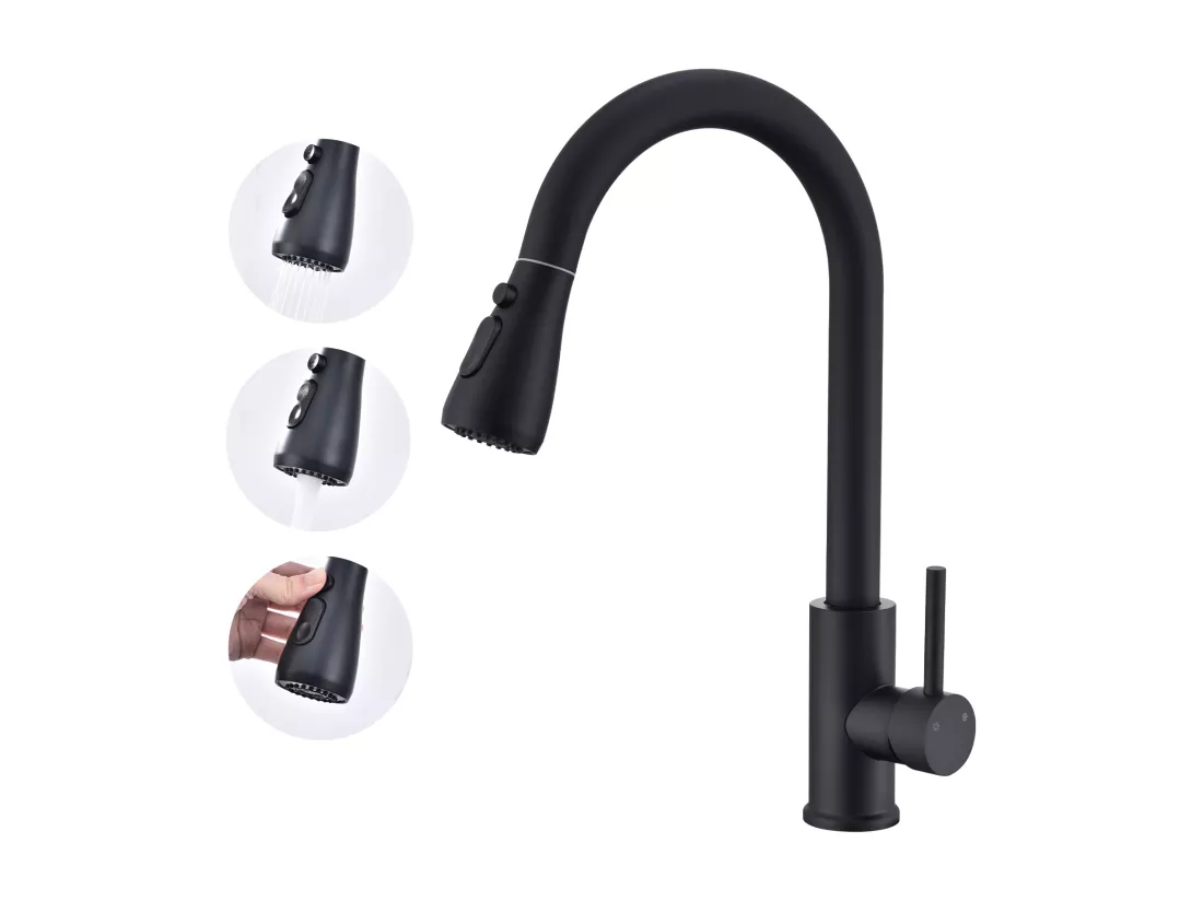 Mitigeur de Cuisine Noir avec Douchette Extractible Rotatif à 360 ° en Acier Inoxydable Robinet Cuisine d'Évier 2 Fonctions Mélangeur de Cuisine