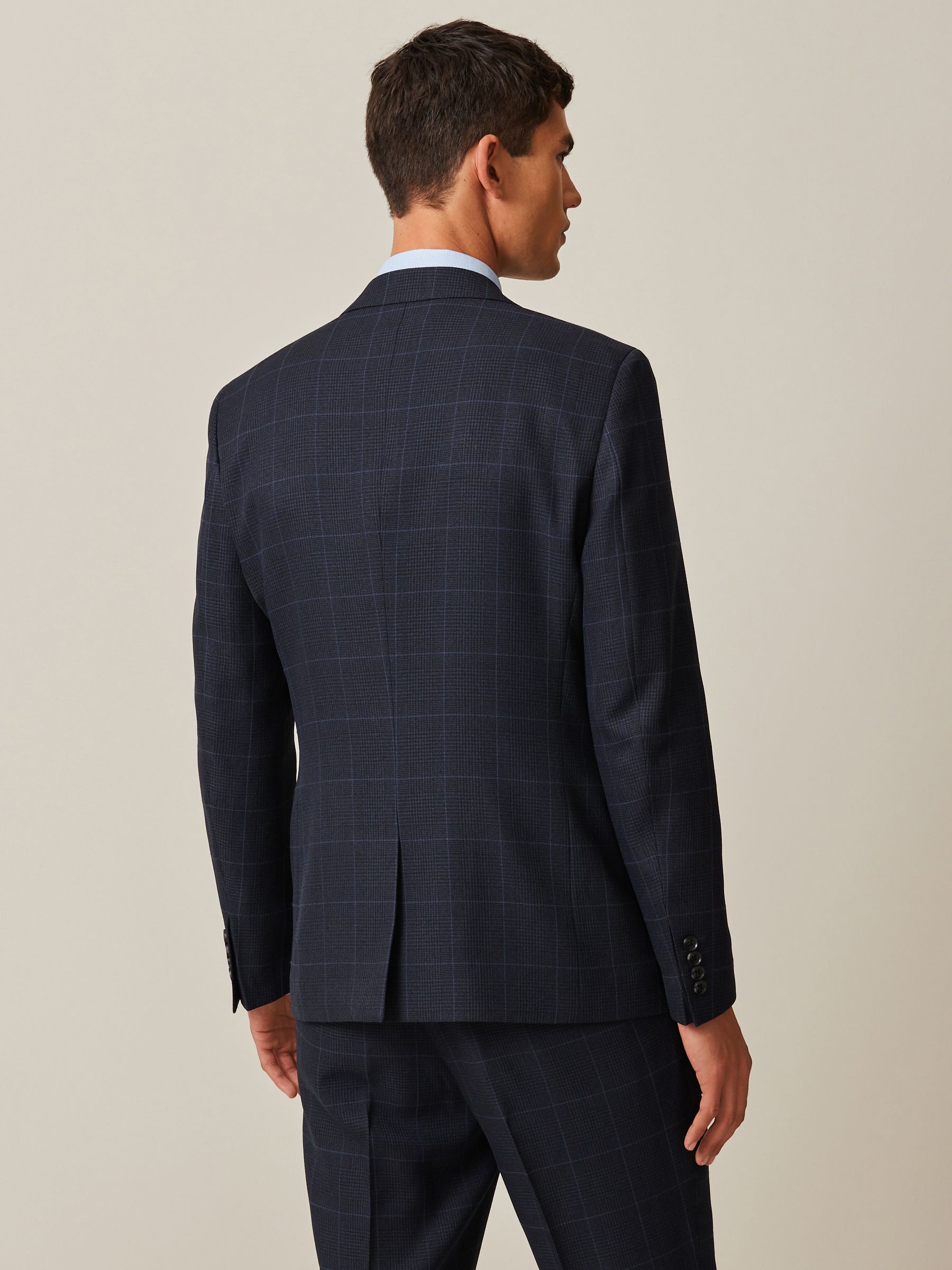 Donkerblauw - Prince of Wales geruit kostuum: colbert
