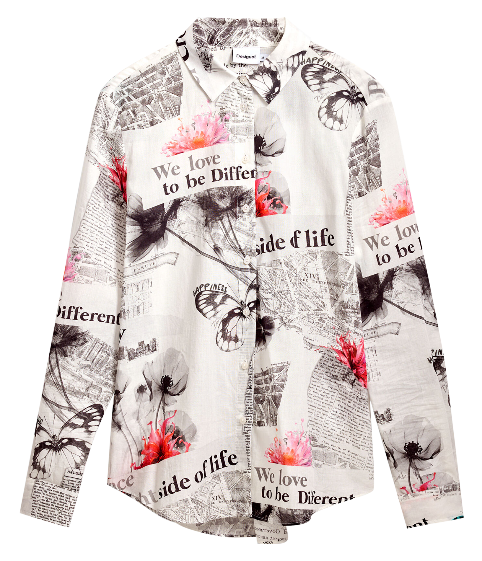 Chemise col classique droite en coton imprimé | Blanc
