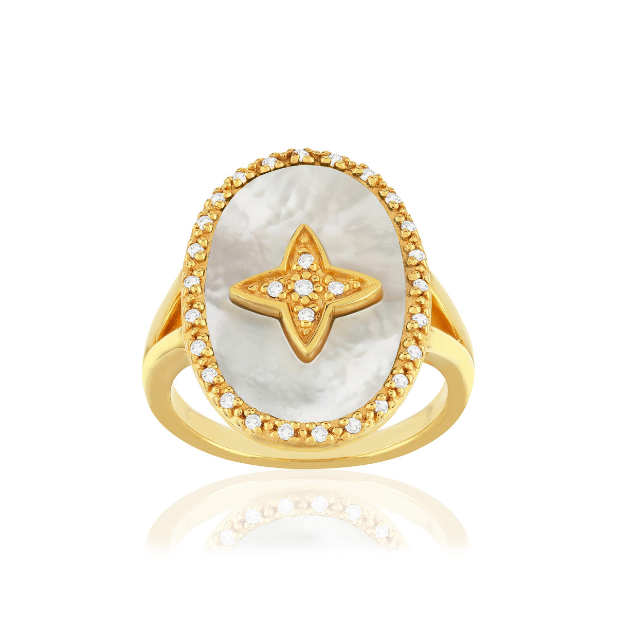 Bague plaqué or zirconias nacre motif étoile