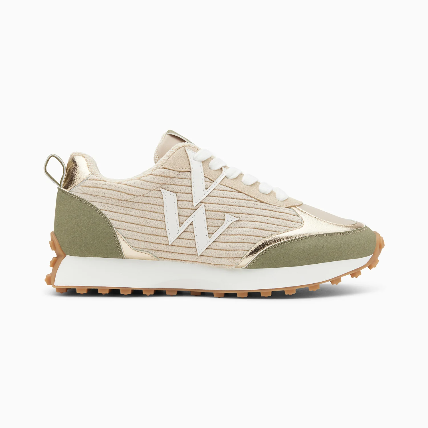 Sneakers-Baskets monogramme Athénaïs beige et kaki à semelle running
