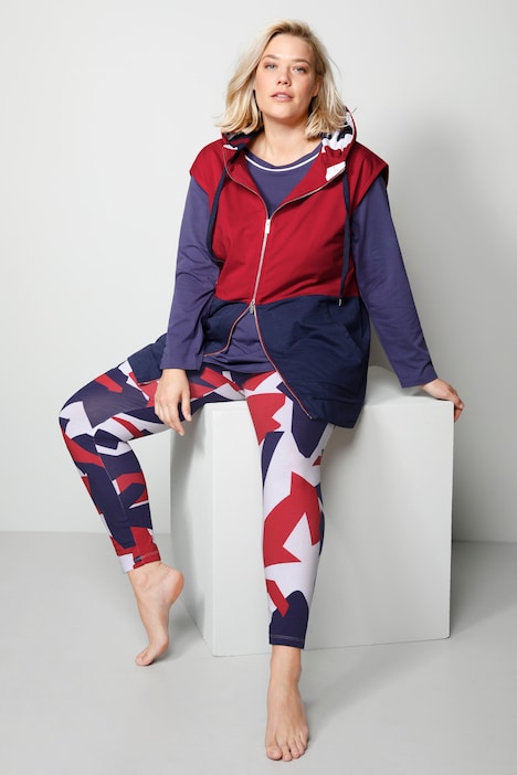Sweatweste, zweifarbig, Kapuze, 2-Wege-Zipper
