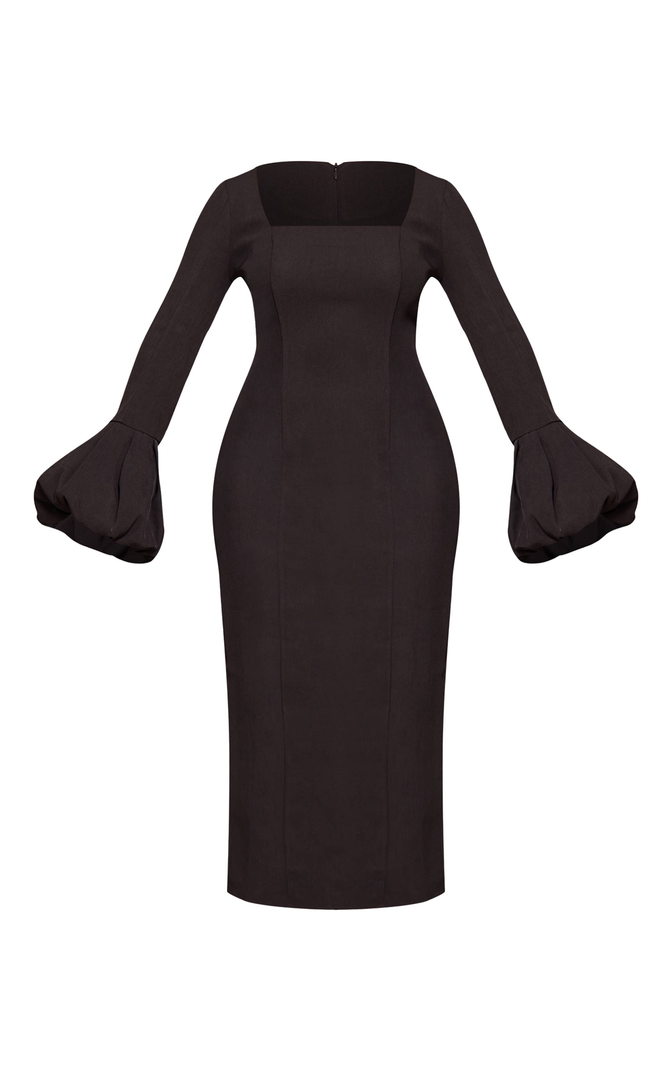 Noir Robe Maxi Shape À Encolure Carrée Et Manches Bouffantes