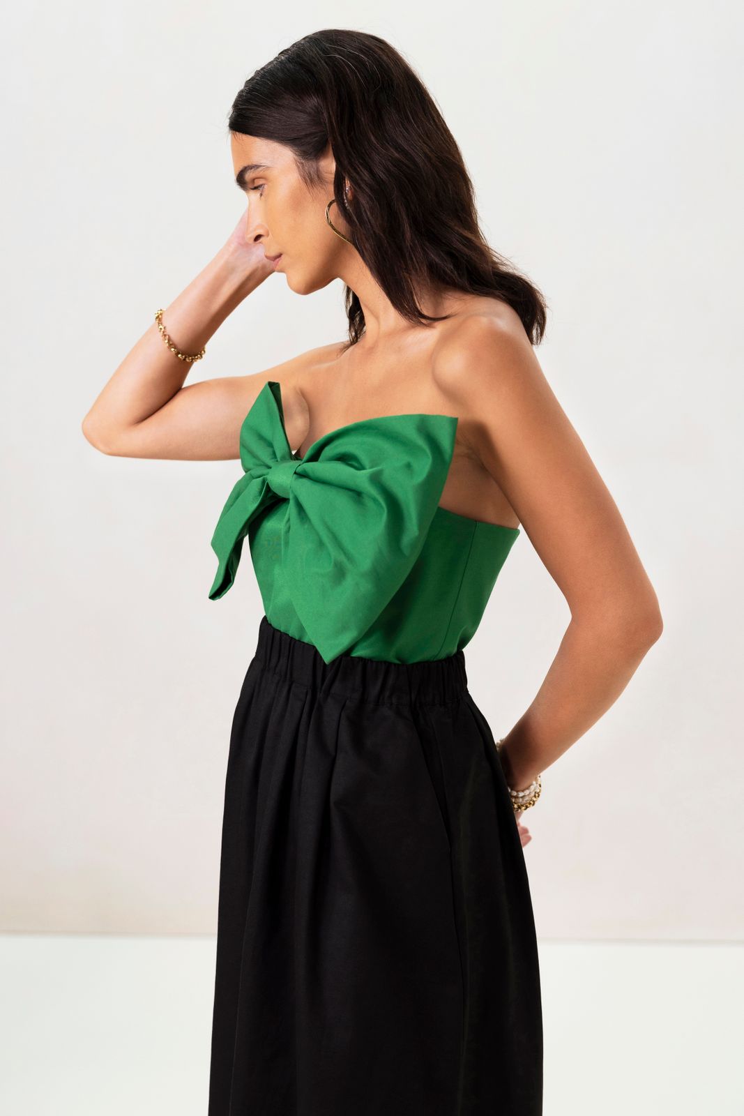 Groene strapless top met strik