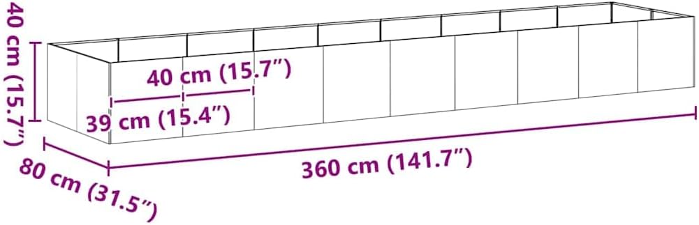 vidaXL Pflanzkübel Schwarz 360x80x40 cm Stahl, Pflanzschale, Garten-Garten-Pflanzkübel, Outdoor-Pflanzgefäß, Hochbeet, Pflanzgefäß, Blumenkasten
