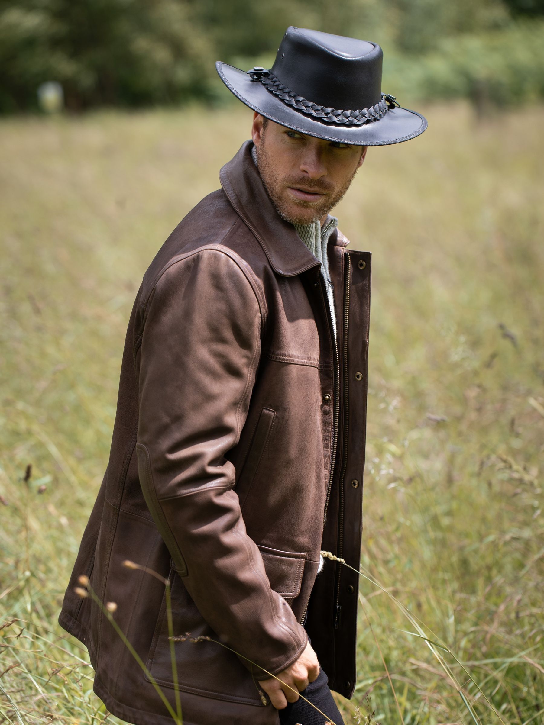 Zwart - Lakeland Leather - Leren Outback III hoed in Australische stijl