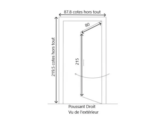 Porte D'Entrée Bois Vitrée, Alicia, Gris Ral7016, H,215Xl,80 P, Droit Cote Tableau