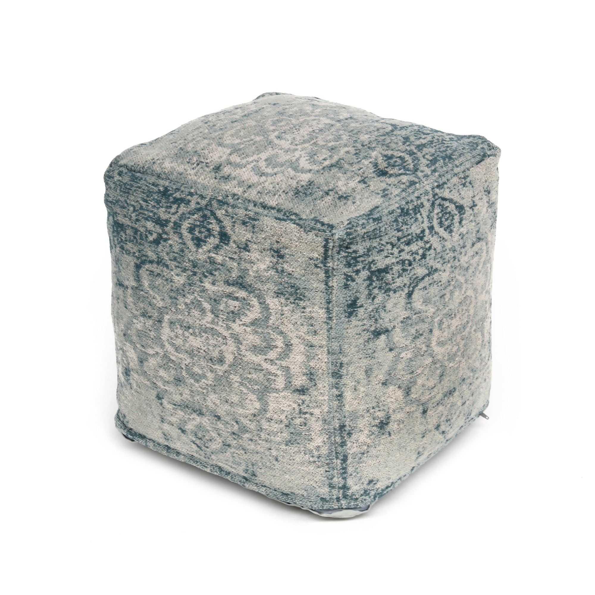Pouf 'Mahani', cremeweiß, türkis, T 45 cm, B 45 cm, H 45 cm von fischer's lagerhaus