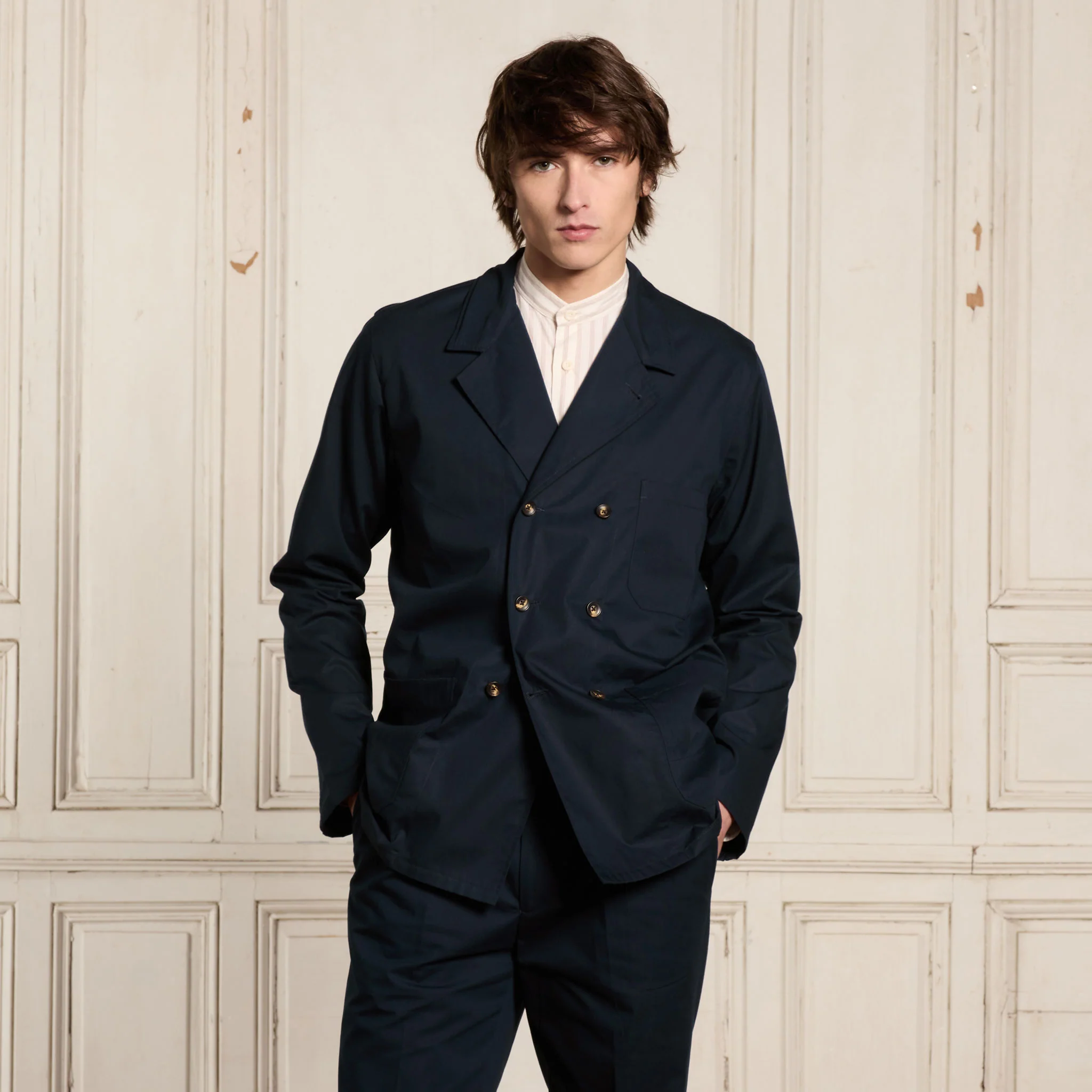 Navy cotton double-breasted work jacket