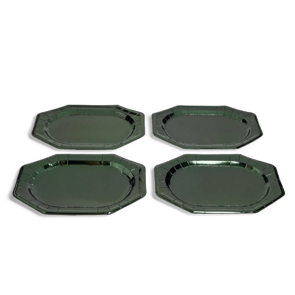 Plateau de présentation ovale x4 en carton métallisé vert sapin 25x34cm