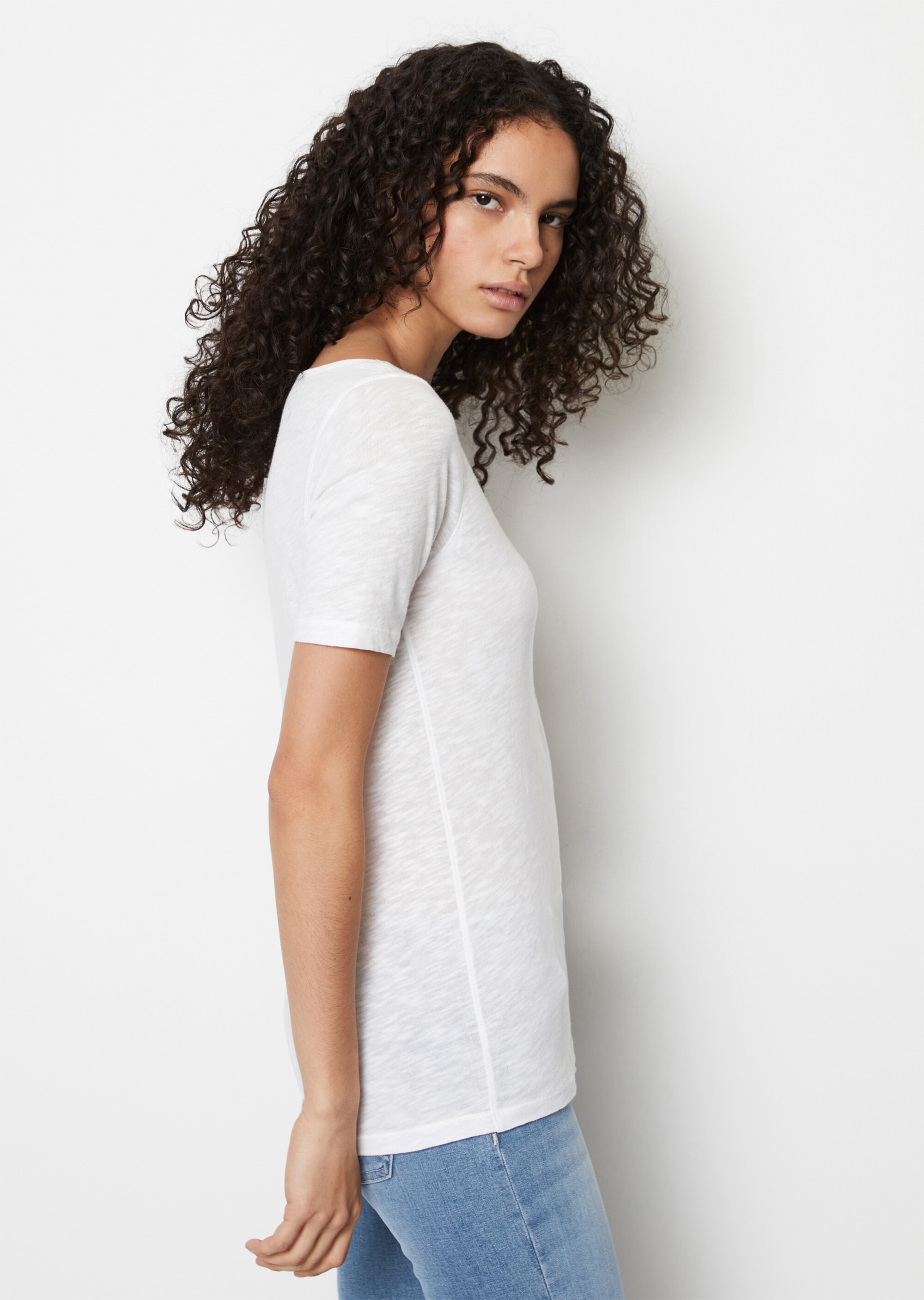 Slub-Jersey-T-Shirt loose mit U-Boot-Ausschnitt