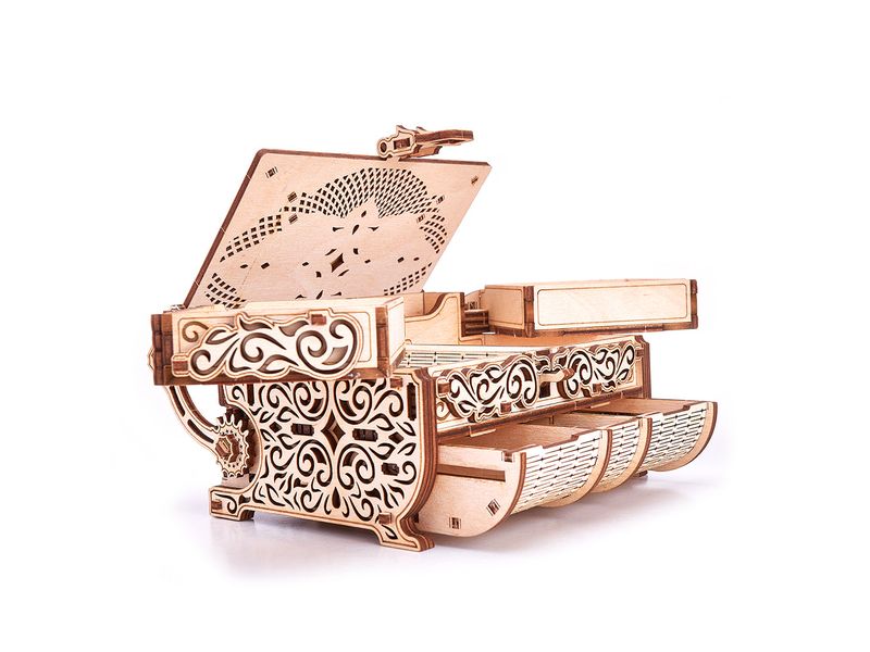 WoodTrick Bausatz Schatzkiste Swarovski Schmuckkästchen 3D Holzbausatz mit Swarovski Steinen