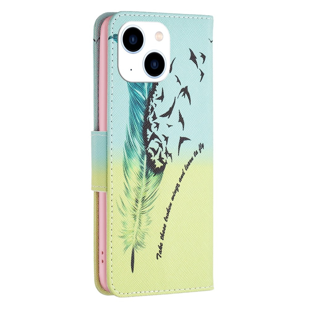 iPhone 14 Leder Tasche mit Kartenfächern - Schwalbenfedern