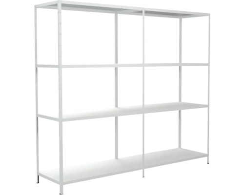 Insteekbare basis- en aanbouwstelling, wit, 180x200x50 cm, 8 legplanken, hoekprofielen gedeeld, set, draagvermogen 680 kg
