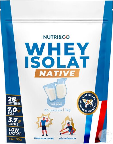 Nutri&Co Protéines Whey Isolat Native 94% En Poudre Goût Neutre 1kg