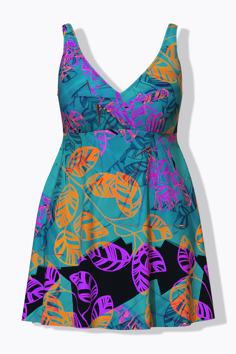 Badekleid, Blätter, Softcups, Powermesh-Vorderfutter, petrol