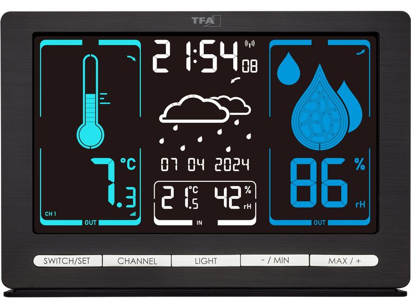 TFA Dostmann Wetterstation Meteo Chrome Schwarz Funk-Wetterstation