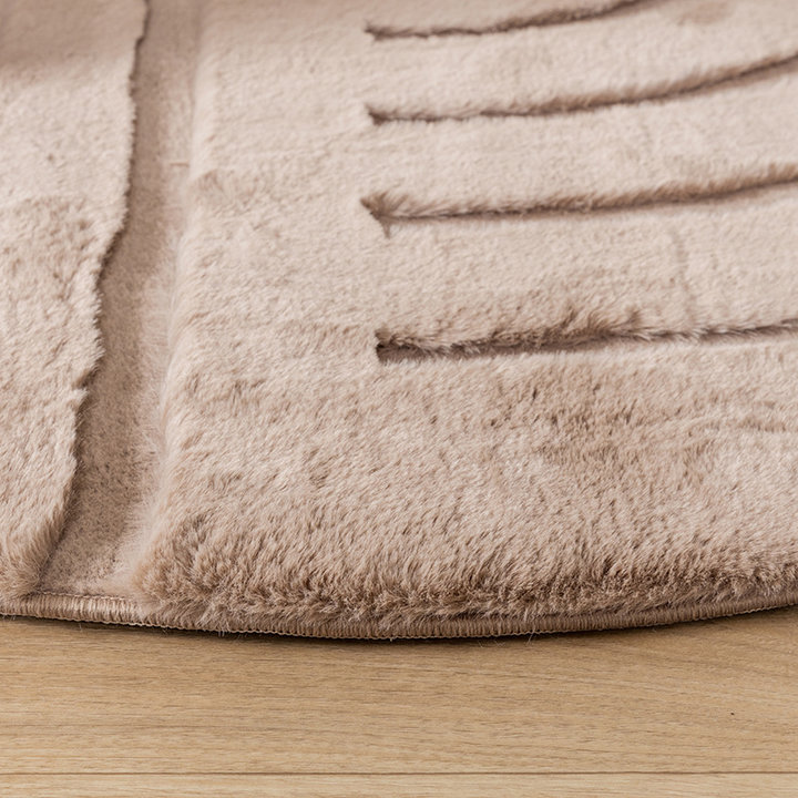 Rond hoogpolig vloerkleed - Carvy Curves Taupe