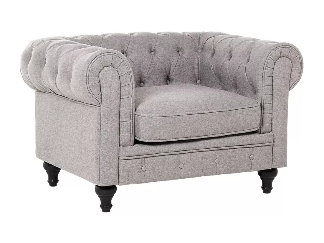 Ensemble canapé et fauteuil en tissu gris clair 4 places CHESTERFIELD