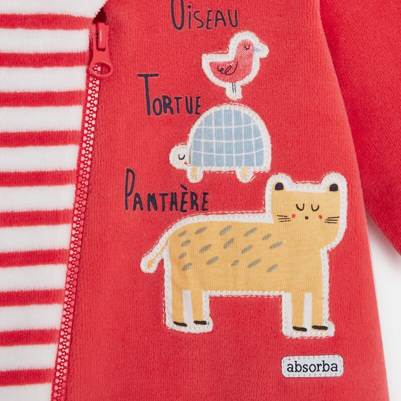Pyjama zippé bébé fille en velours Rouge