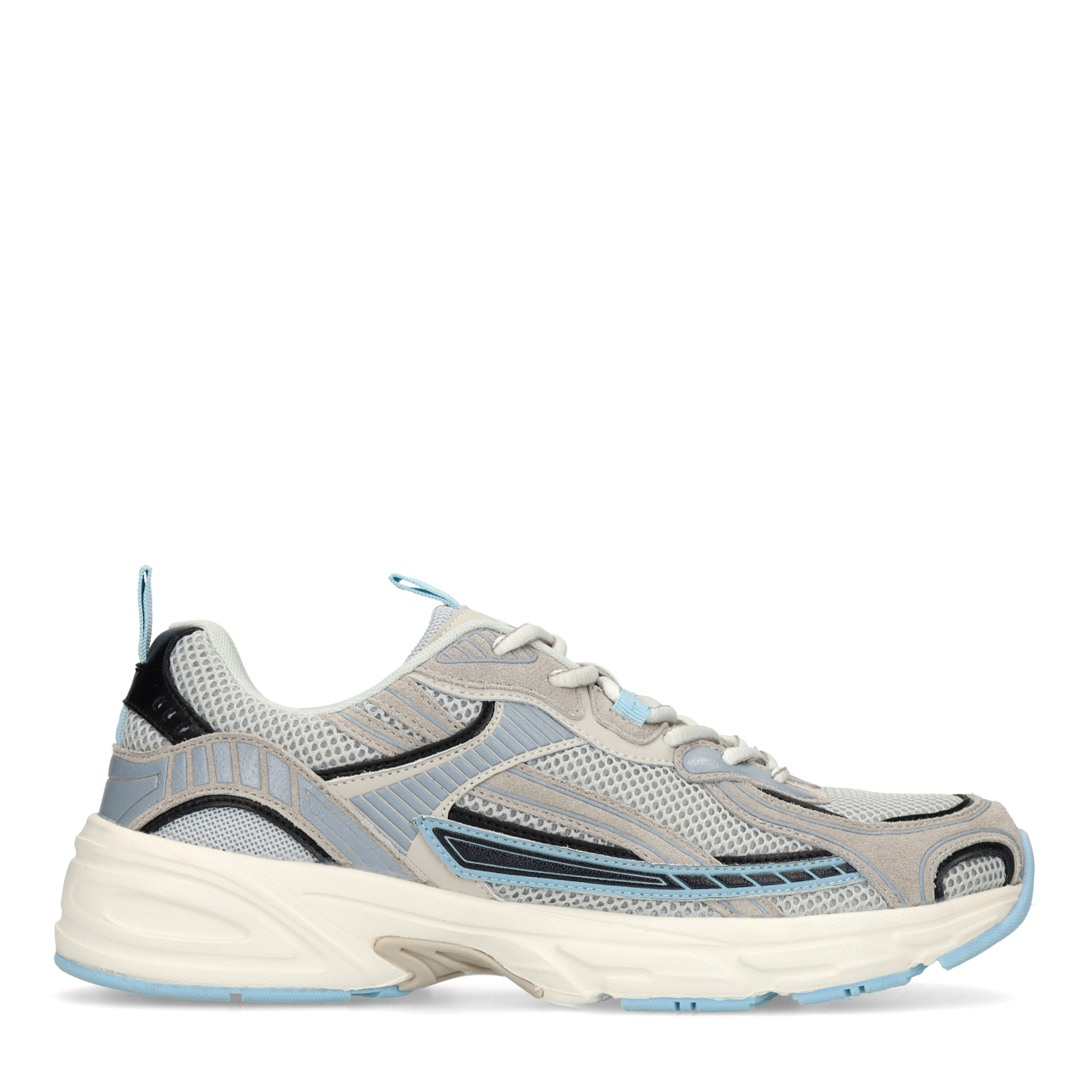 Grijze sneakers met blauwe mesh details