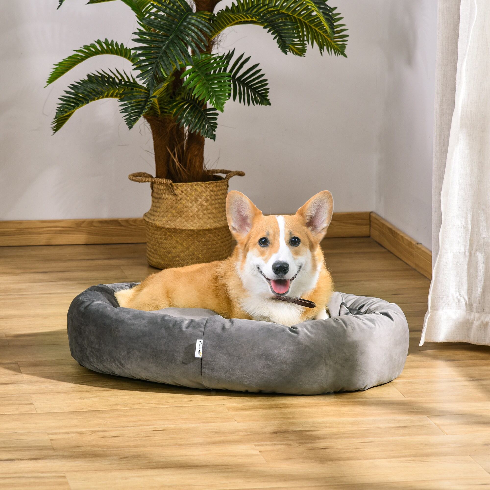 PawHut Haustierbett mit Samtoptik grau 81,5L x 58B x 18H cm