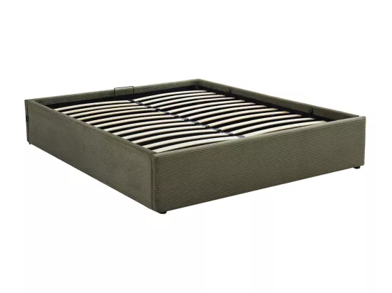 Lit coffre adulte 160x200 cm en velours côtelé vert avec sommier - Handy