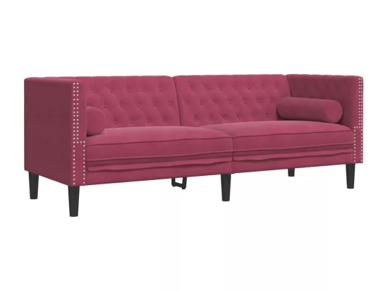Canapé Chesterfield avec traversins 3 places velours