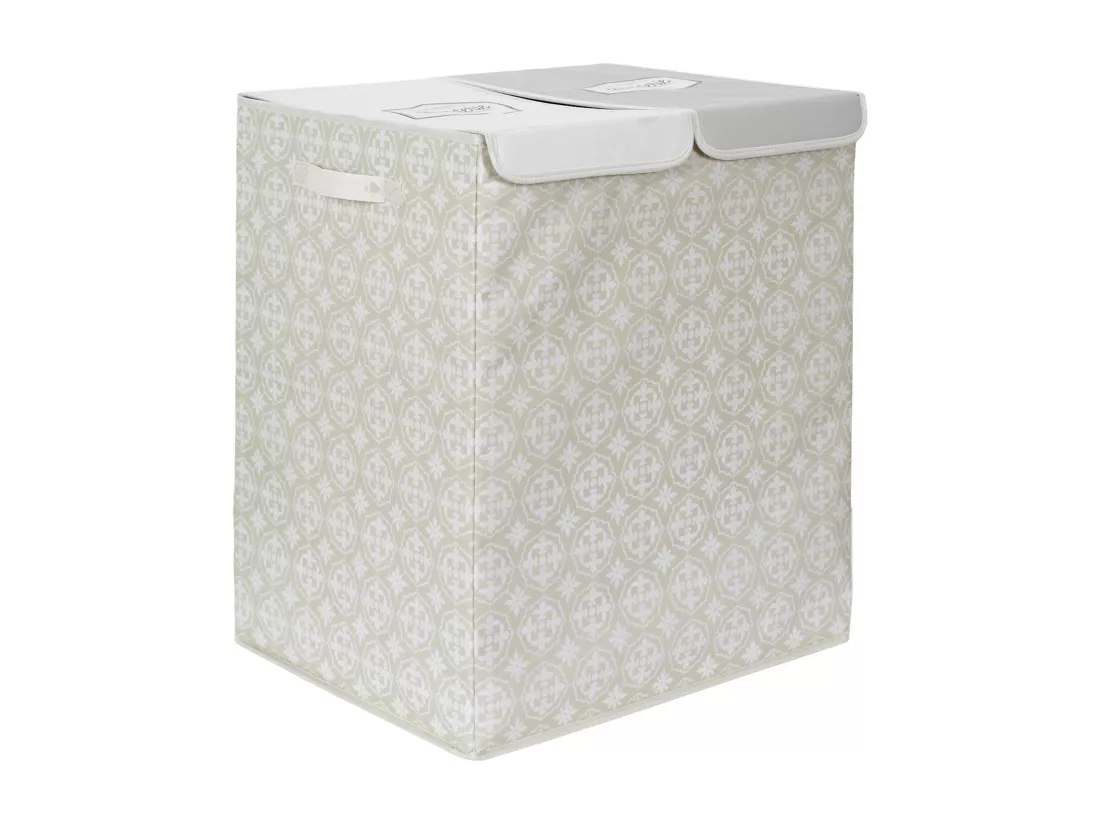 Panier de linge double en polyester BOMBAY pliable motif damassé beige